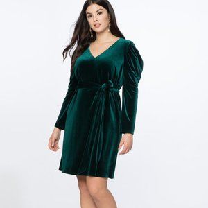 Eloquii Draped Puff Sleeve Velvet Dress